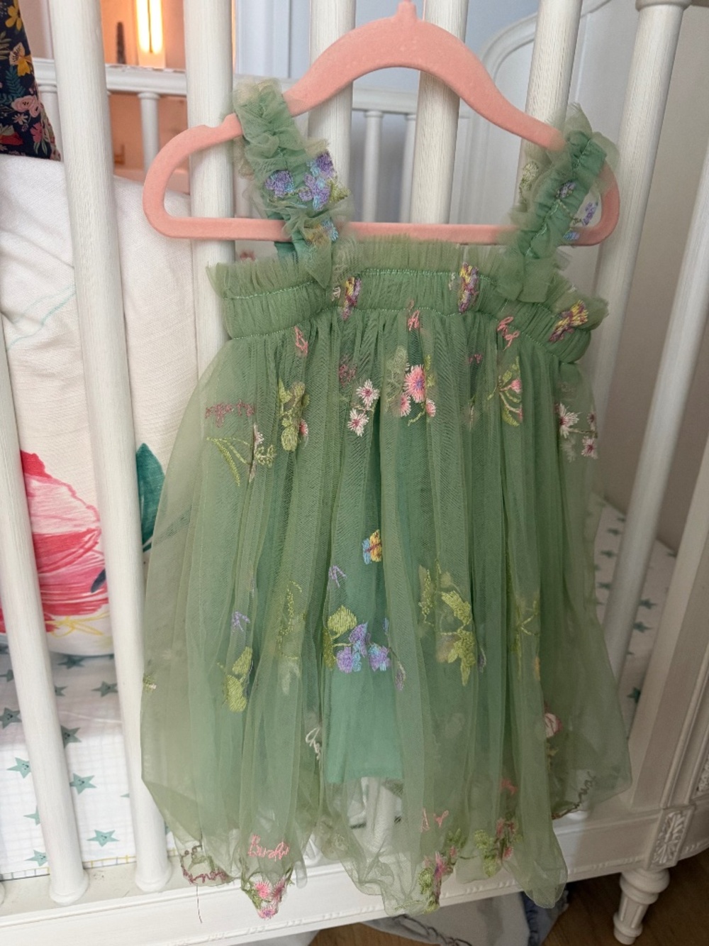 Whimsical dress tulle and green embroidery